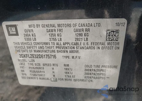 2013 GMC Terrain Denali z USA, uszkodzony, nr VIN 2GKFLZE32D6175716